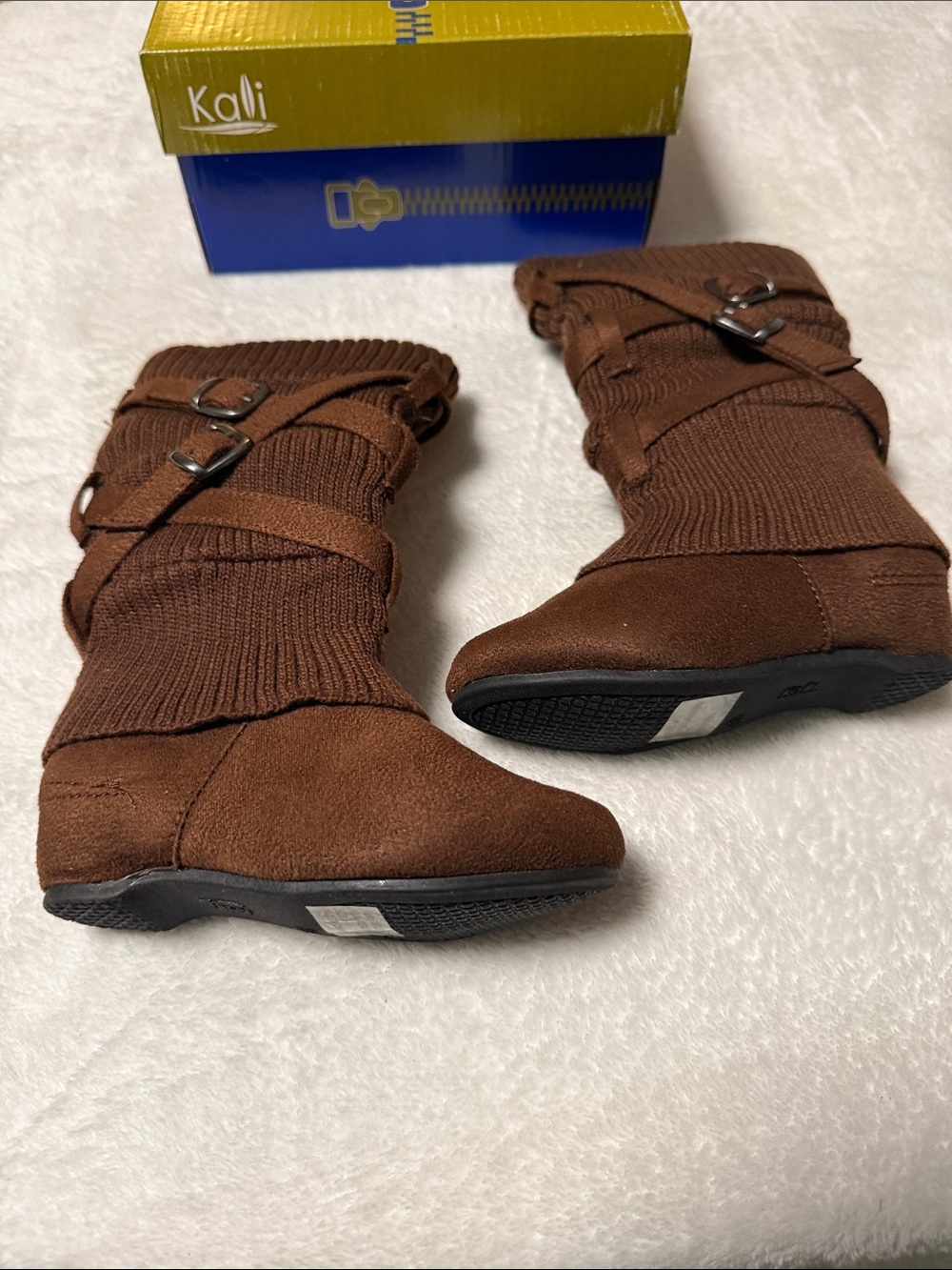 Kali Brown Knit Suede-Look Girls' Boots